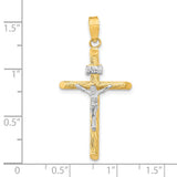 Polished Textured INRI Crucifix Cross Charm Pendant in Real 14k Multi-Tone Gold