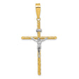 Polished Textured INRI Crucifix Cross Charm Pendant in Real 14k Multi-Tone Gold
