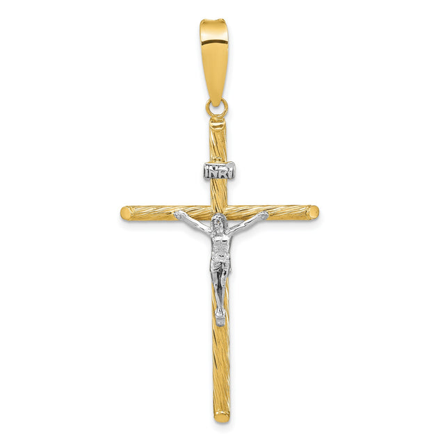 Polished Textured INRI Crucifix Cross Charm Pendant in Real 14k Multi-Tone Gold