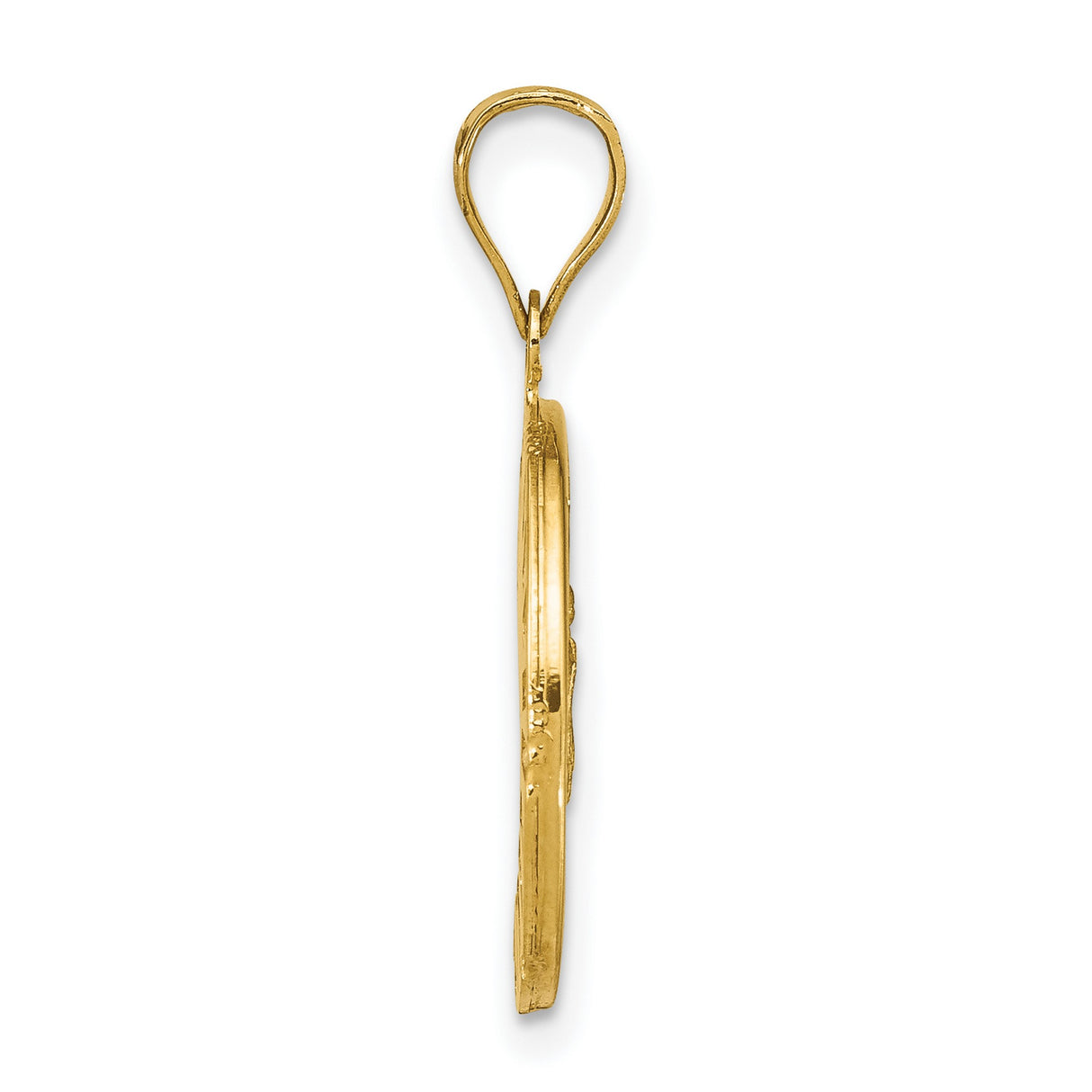 Polished CZ Baguettes Mary Round Charm Pendant in Real 14k Multi-Tone Gold
