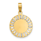 Polished CZ Baguettes Mary Round Charm Pendant in Real 14k Multi-Tone Gold