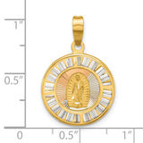 Polished CZ Baguettes Mary Round Charm Pendant in Real 14k Multi-Tone Gold