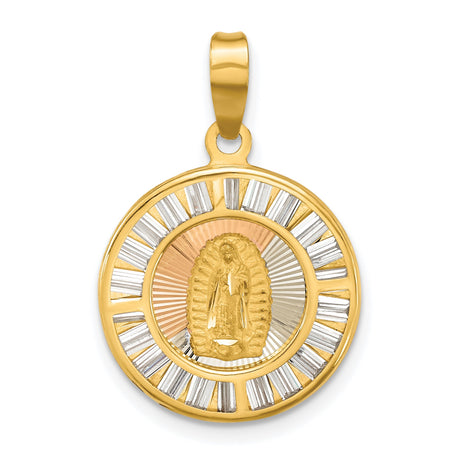 14k Multi-Tone Gold Our Lady Guadalupe Pendant with Cubic Zirconia , Virgin Mary Religious Medal