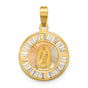 Polished CZ Baguettes Mary Round Charm Pendant in Real 14k Multi-Tone Gold