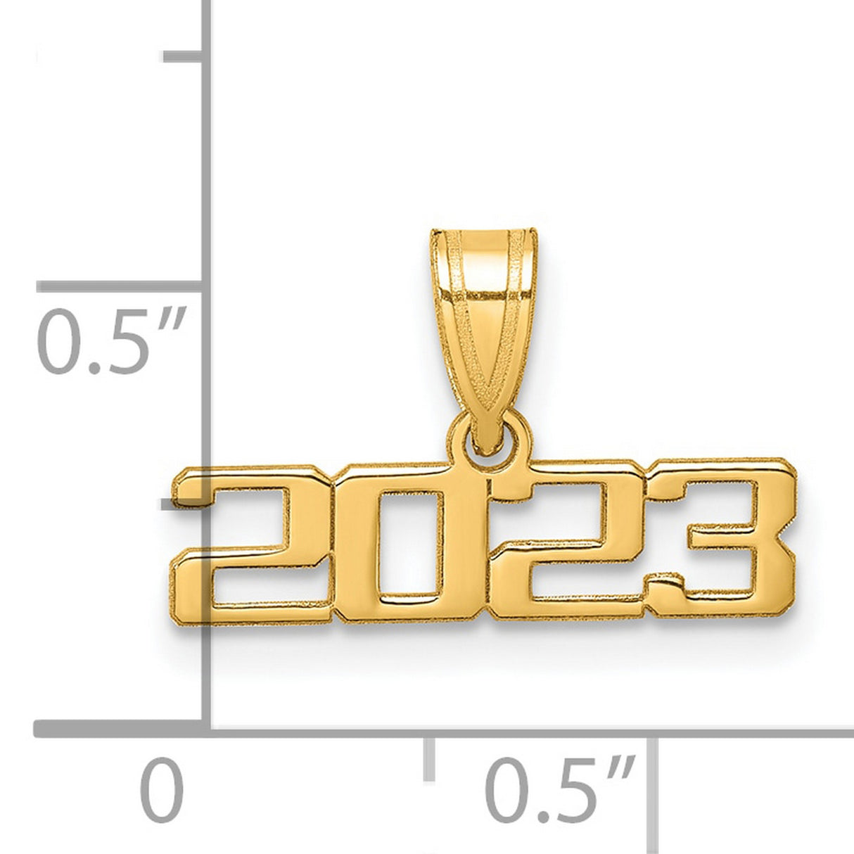 Polished 2023 Graduation Charm Pendant in Real 14k Yellow Gold