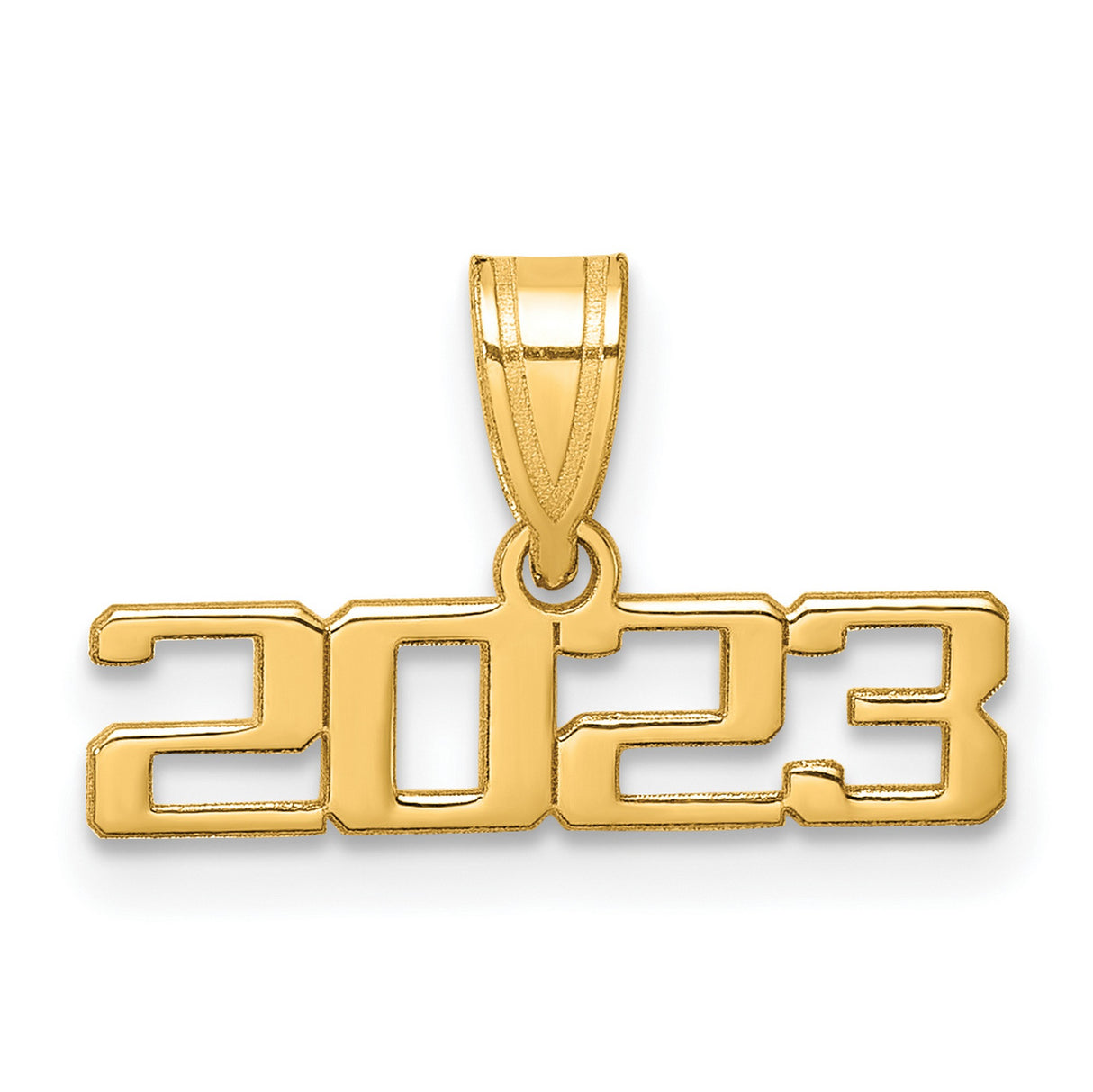 Polished 2023 Graduation Charm Pendant in Real 14k Yellow Gold