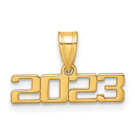 Polished 2023 Graduation Charm Pendant in Real 14k Yellow Gold