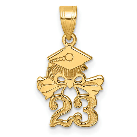 Graduation Cap and Diploma - 2023 Charm Pendant in Real 14k Yellow Gold