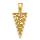 Class Of 2023 Rally Flag Graduation Charm Pendant in Real 14k Yellow Gold