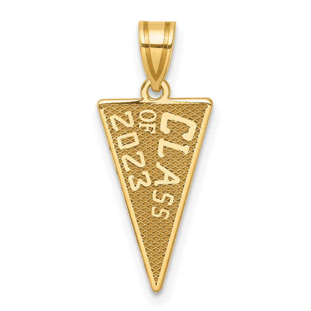 Class Of 2023 Rally Flag Graduation Charm Pendant in Real 14k Yellow Gold