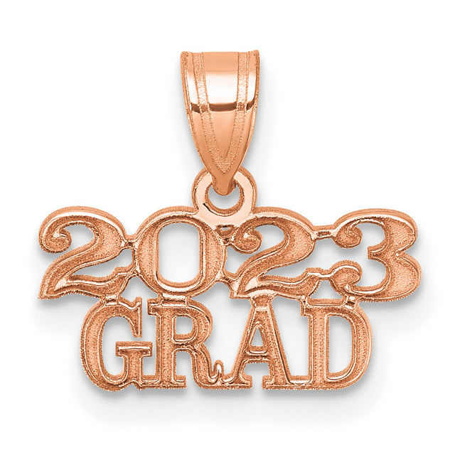 Polished Rose Gold 2023 GRAD Charm Pendant in Real 14k Rose Gold