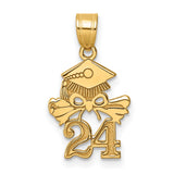 14k Yellow Gold Wildcat Graduation Pendant with Cap and 2024 Detail, Unisex Academic Charm