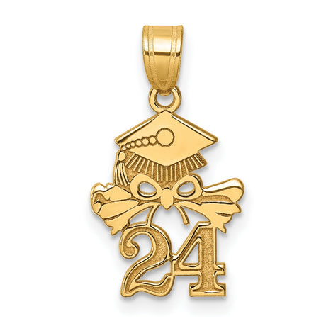 14k Yellow Gold Wildcat Graduation Pendant with Cap and 2024 Detail, Unisex Academic Charm