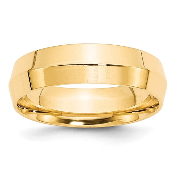 14K Yellow Gold Knife-Edge Comfort-Fit Wedding Band, Solid 6mm Ring, Classic