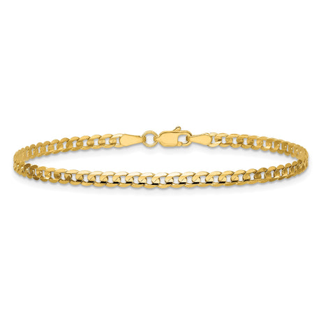 14K Yellow Gold 3 mm Curb Chain Anklet, Polished alternate angle