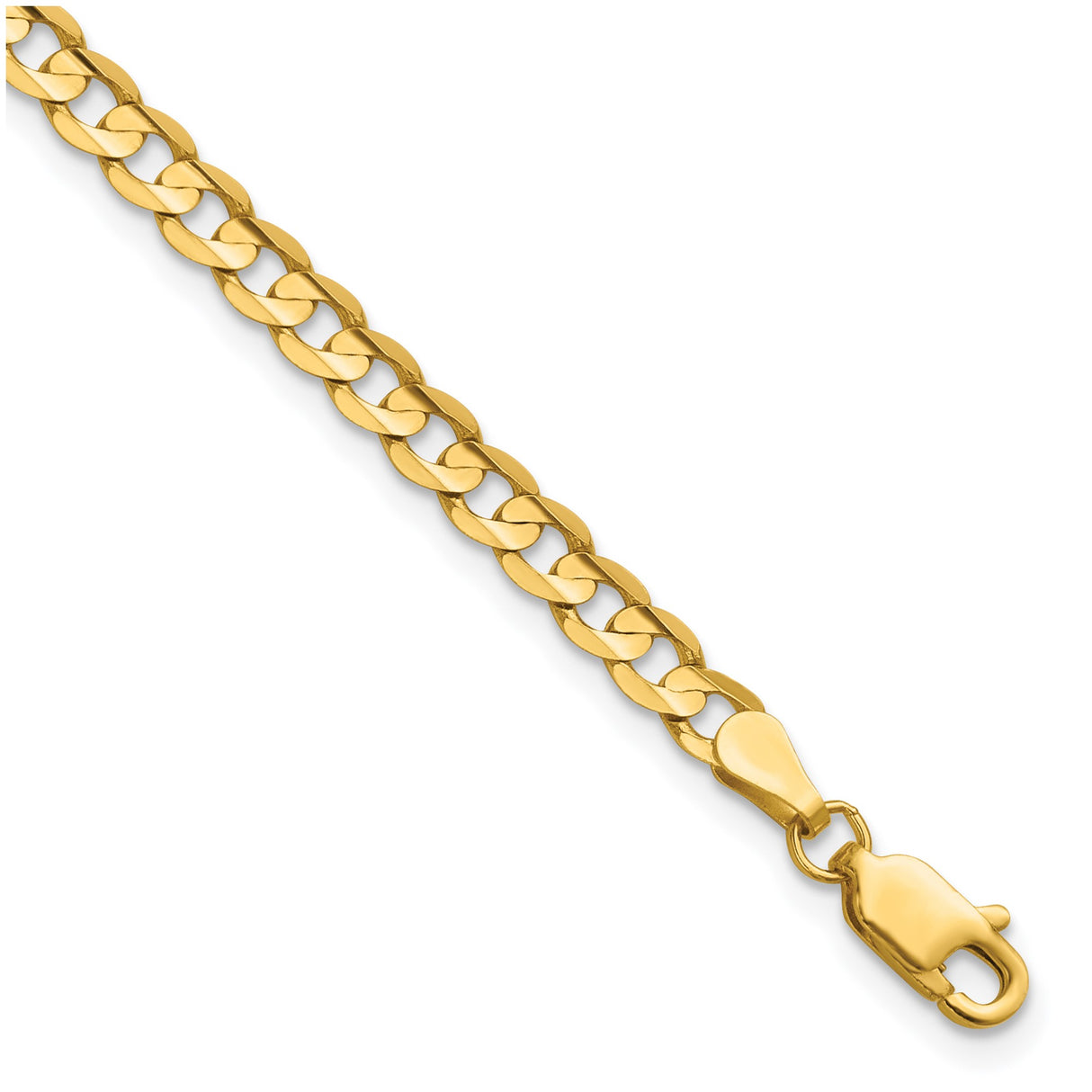 14K Yellow Gold 3.8 mm Curb Chain Anklet, Polished detail view