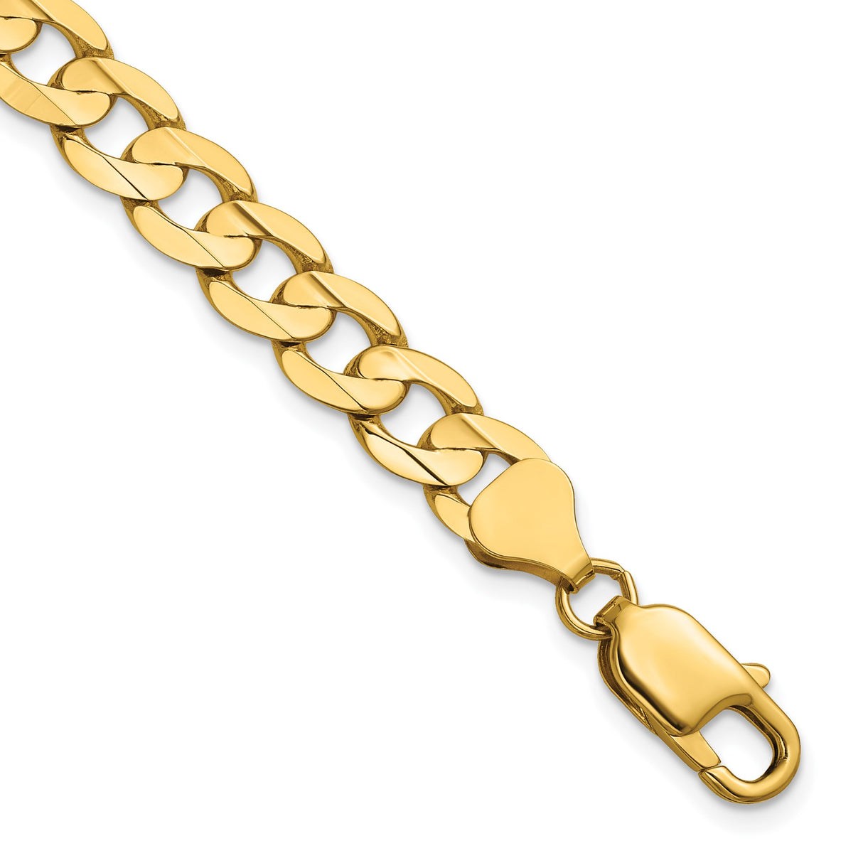 14K Yellow Gold 7.5 mm Curb Chain Anklet, Polished detail view