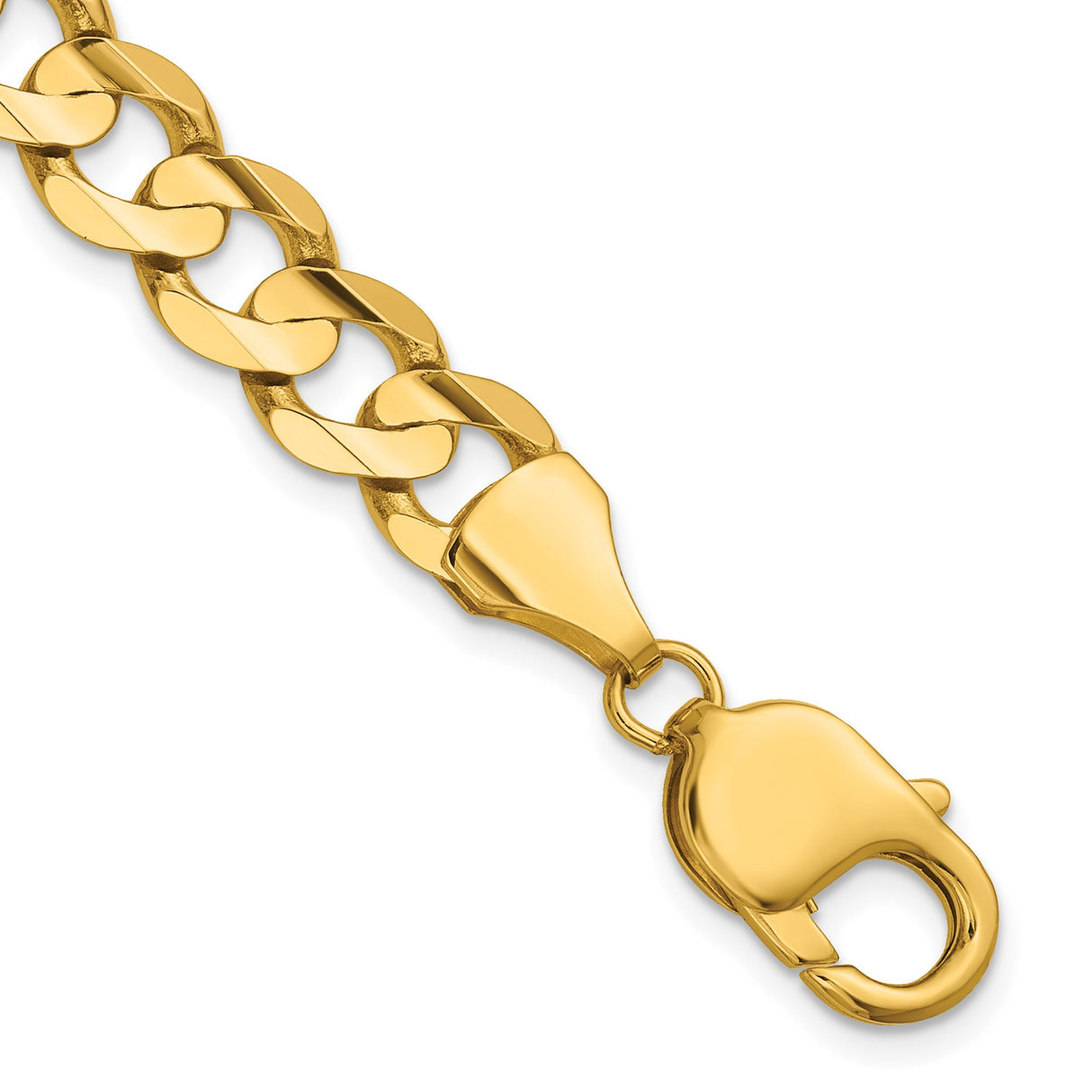 14K Yellow Gold 8.5 mm Curb Chain Bracelet, Polished detail view