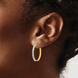 14k Yellow Gold Hoop Earrings with Round White Crystals, Lightweight Sparkling Design
