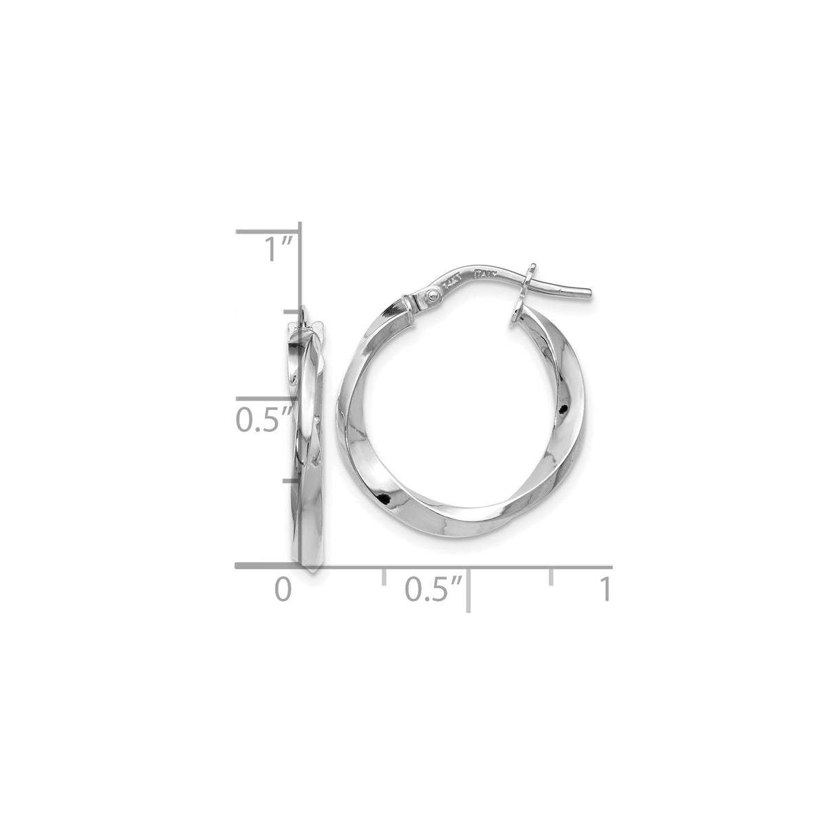 14k White Gold Twisted Hoop Earrings with Wave Design and Polished Finish, Lightweight Italian Style