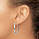14k White Gold Oval Hoop Earrings, Sleek Polished Minimalist Design for Women
