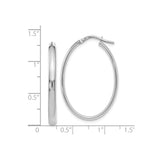 14k White Gold Oval Hoop Earrings, Sleek Polished Minimalist Design for Women