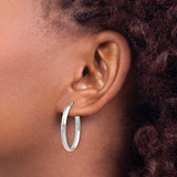 14k White Gold Oval Hoop Earrings, High Polish Lightweight Minimalist Design for Women
