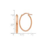 14k Rose Gold Oval Hoop Earrings with Polished Finish and Latch-Back Closure
