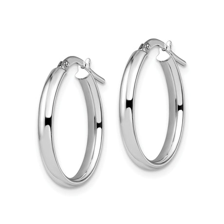 14k White Gold Oval Hoop Earrings with Polished Finish and Latch Back Closure