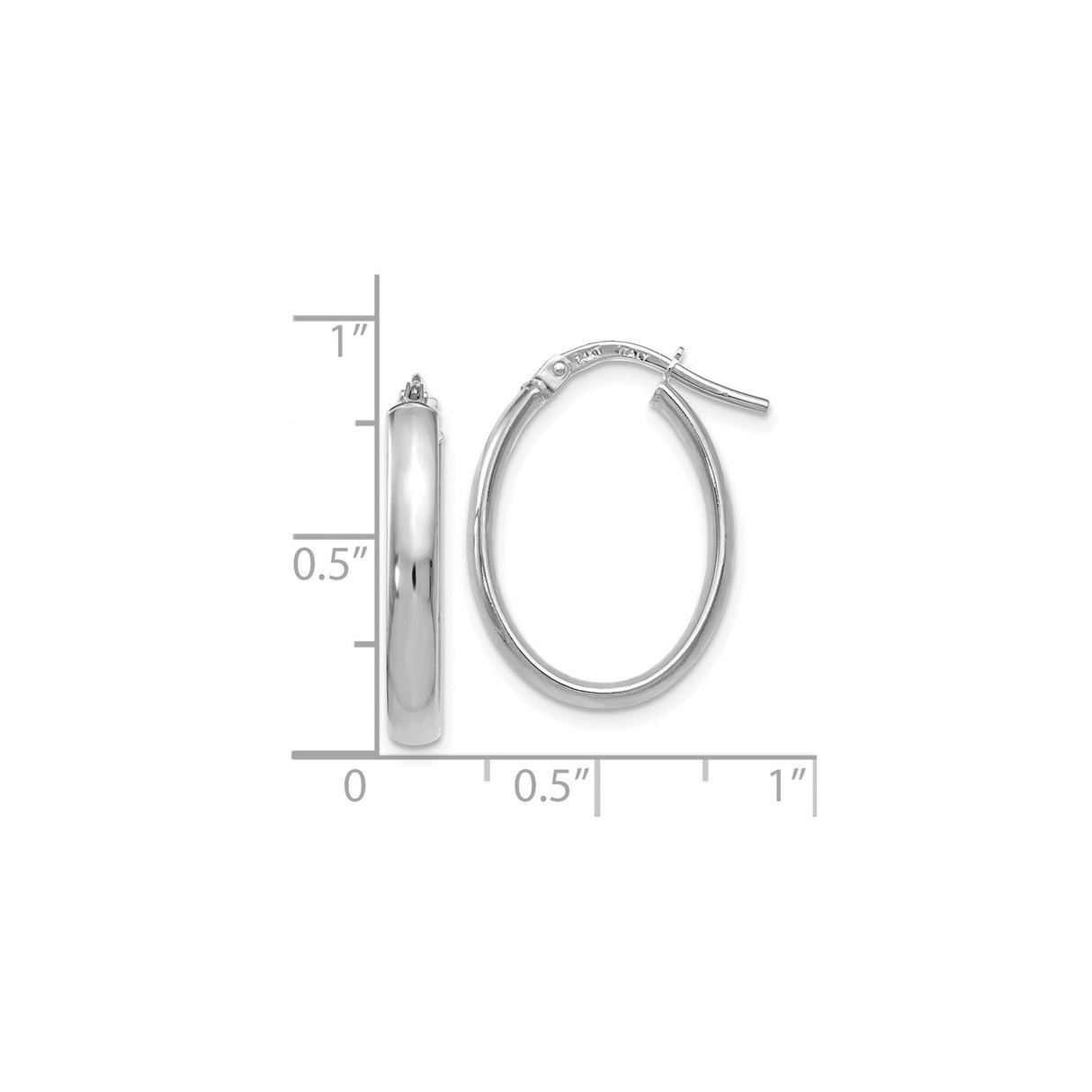 14k White Gold Oval Hoop Earrings with Polished Finish and Latch Back Closure