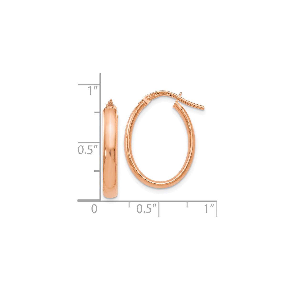 14k Rose Gold Oval Hoop Earrings, Polished Finish, Lightweight Modern Design, Hinged Closure