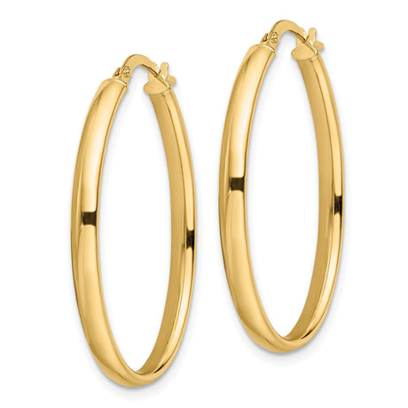 14k Yellow Gold Hoop Earrings, Medium Oval with Polished Finish and Latch Back Closure