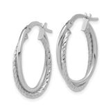 14k White Gold Hoop Earrings with Twisted Double Row Design, Polished Oval Style
