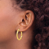 14k Yellow Gold Hoop Earrings with Twisted Swirl Texture, Classic Lightweight Italian Style