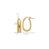14k Yellow Gold Hoop Earrings, Textured Ribbed Oval Design with Polished Center Strip