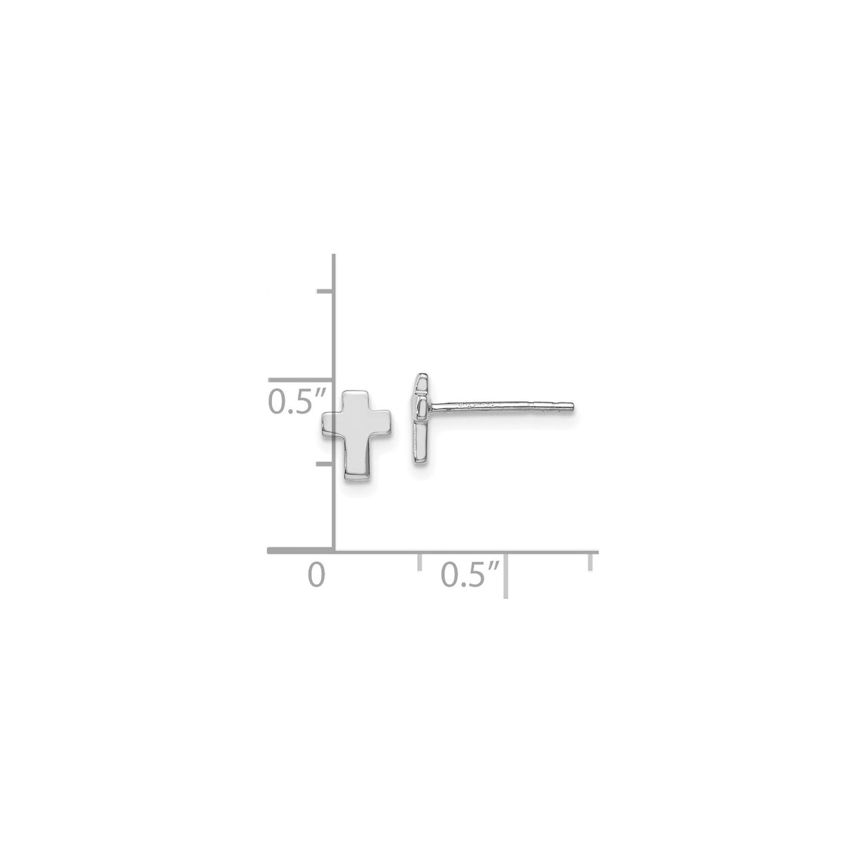 14k White Gold Cross Stud Earrings, Minimalist Polished Design for Men and Women
