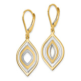 14k Yellow Gold Marquise Dangle Earrings with Rhodium Accents and Leverback Backs