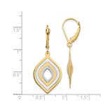 14k Yellow Gold Marquise Dangle Earrings with Rhodium Accents and Leverback Backs