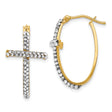 14k Yellow Gold Hoop Earrings with Crystal Cross Dangle, Religious Style for Women