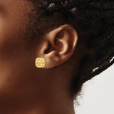 14k Yellow Gold Stud Earrings with Woven Filigree Knot Design, Abstract Floral Pattern