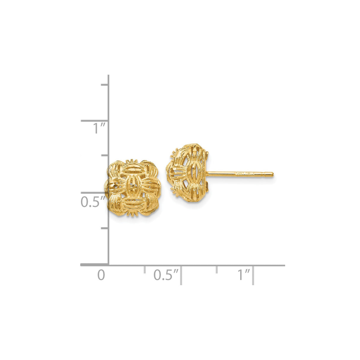 14k Yellow Gold Stud Earrings with Woven Filigree Knot Design, Abstract Floral Pattern