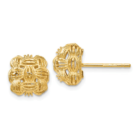 14k Yellow Gold Stud Earrings with Woven Filigree Knot Design, Abstract Floral Pattern