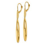14k Yellow Gold Dangle Earrings, Elongated Oval Drop Design, Polished Minimalist Style for Women
