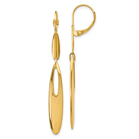 14k Yellow Gold Dangle Earrings, Elongated Oval Drop Design, Polished Minimalist Style for Women
