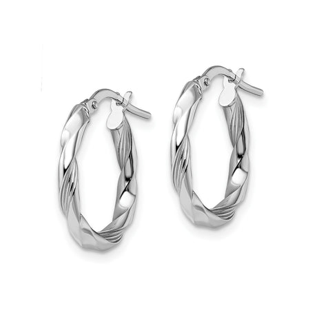 14k White Gold Twisted Hoop Earrings, Polished and Textured Italian Design for Women