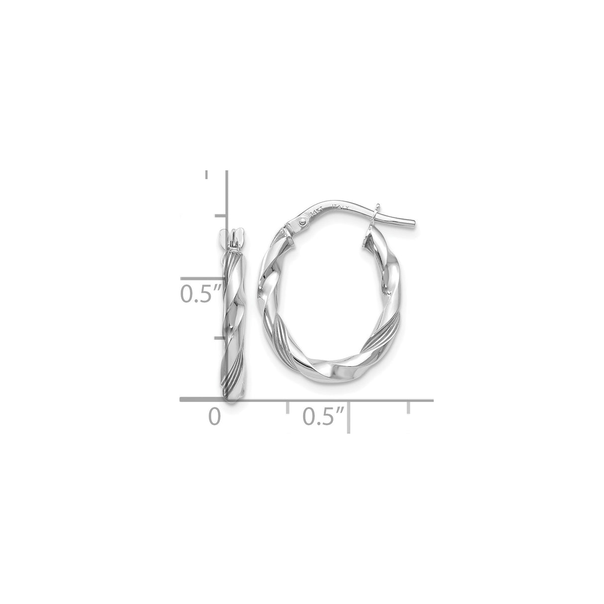 14k White Gold Twisted Hoop Earrings, Polished and Textured Italian Design for Women