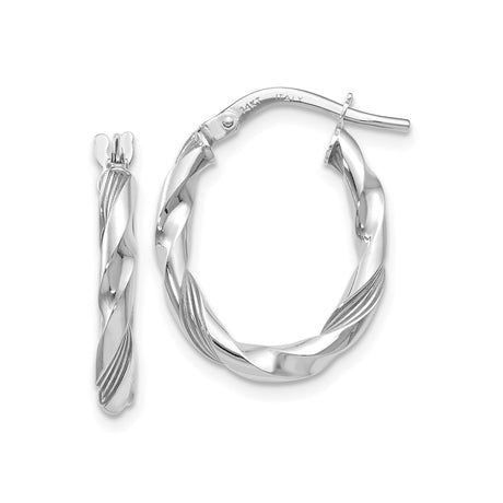 14k White Gold Twisted Hoop Earrings, Polished and Textured Italian Design for Women