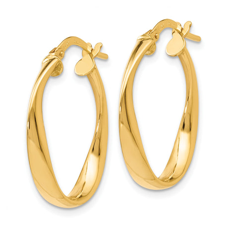 14k Yellow Gold Twisted Oval Hoop Earrings, Polished Finish, Latch Back, Lightweight Italian Style