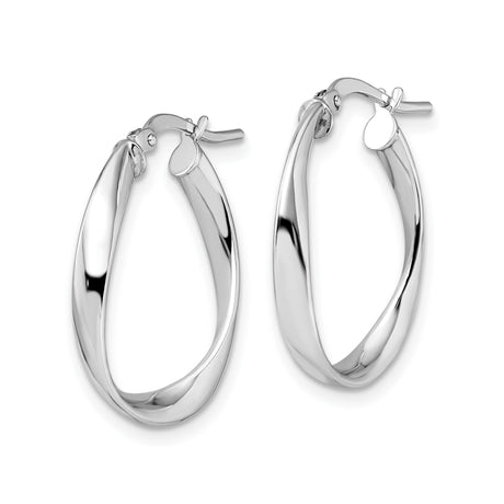 14k Yellow Gold Twisted Hoop Earrings, Two Tone Rhodium Oval Design, Latch Back, Lightweight