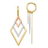 14k Tri-Color Gold Dangle Earrings, Asymmetrical Geometric Drop Design, Contemporary Statement Jewelry